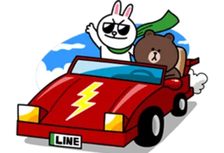 🚘 LINE мультфильм, кролик, медведь, машина, наклейка, LINE Friends, вождение whatsapp sticker