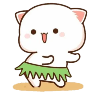 🍼 gato, fofo, kawaii, desenho animado, adesivo, dançando, saia de grama, alegre telegram sticker