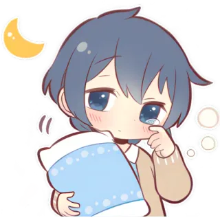 🥱 슬픈, 소년, 졸린, 베개, 귀여운, 애니 telegram sticker