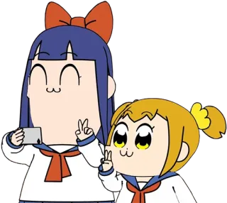 📸 Pop Team Epic anime, peace sign, cartoon, selfie, pop team epic, manga telegram sticker