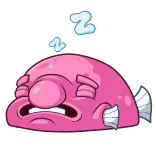 😴 śpiący, różowy, kreskówka, ryba, blob, senny telegram sticker