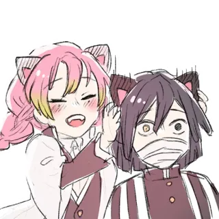 😺 Mitsuri Kanroji, Obanai Iguro Demon Slayer Anime, Demon Slayer, Orecchie da gatto, Carino, Fanart telegram sticker