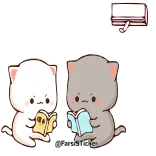 😂 Peach & Goma кот, наклейка, животное, милый, чтение, книга whatsapp sticker
