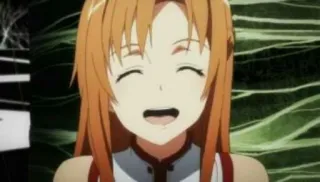 😄 Asuna Yuuki Sword Art Online Anime, Ragazza, Sorriso, Cartone animato, Personaggio, Capelli arancioni, Ragazza anime telegram sticker