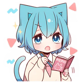 😳 MEMO อนิเมะ, เด็กผู้ชายหูแมว, การเขียน, บันทึก, น่ารัก telegram sticker