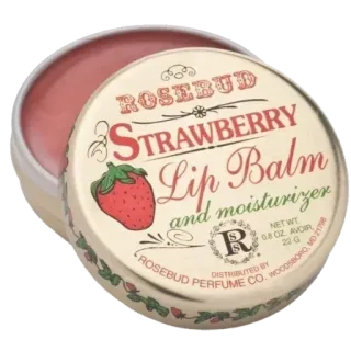🤩 ROSEBUD
STRAWBERRY
Lip Balm
and moisturizer
R
NET WT
08 OZ AVOIR
ROSEBUD PERFUME.CO, WOODSBORO MD 21798
CONTRIBUTED BY baume à lèvres, fraise, cosmétiques, beauté, hydratant, bouton de rose, parfum, soin de la peau telegram sticker
