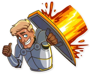 🥵 cavaleiro, armadura, desenho animado, polegar para cima, escudo telegram sticker