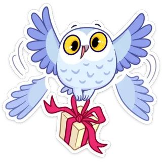 🎁 búho, regalo, presente, dibujo animado, pegatina, lindo, festivo, fiesta whatsapp sticker