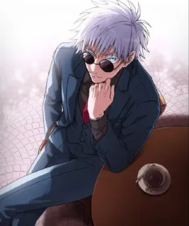 🙂 anime, man, suit, sunglasses, coffee whatsapp sticker