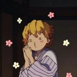 ❤️ Zenitsu Agatsuma Demon Slayer アニメ, 鬼滅の刃, 善逸, かわいい, 花 telegram sticker