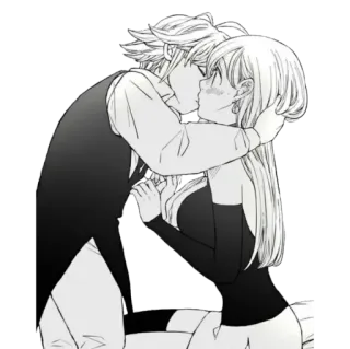 💕 Elizabeth Liones, Meliodas Seven Deadly Sins Anime, Kuss, Romantik, Paar, Fanart, Manga telegram sticker