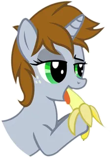 🍌 pônei, comendo, banana, desenho animado, animal telegram sticker