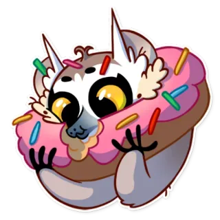 🍩 キツネザル, ドーナツ, 動物, かわいい, 甘い, 食べ物, ステッカー, 漫画 telegram sticker