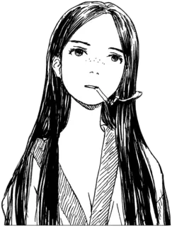 😌 женщина, сигарета, портрет, курение, рисунок, длинные волосы telegram sticker