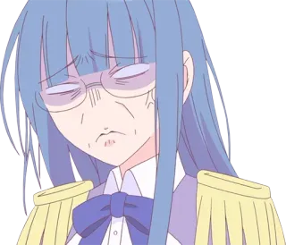 😒 anime, personaggio, capelli blu, occhiali whatsapp sticker