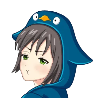 🙁 Anime, Fille, Pingouin, Sweat à capuche, Mignon, Personnage, Manga whatsapp sticker