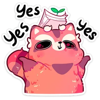 👍 Yes Yes Yes fofo, guaxinim, animal, sim, adesivo, rosa, feliz whatsapp sticker