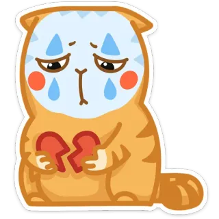 💔 kot, smutny, złamane serce, płacz, zwierzę, kreskówka telegram sticker