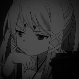 🎵 Anime meisje, Monochroom, Verdrietig, Pruillip, Anime, Manga telegram sticker