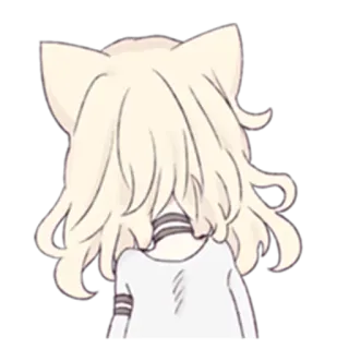 😔 garota anime, orelhas de gato, fofo, adesivo, cabelo branco, vista de costas telegram sticker