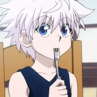 🍶 Killua Zoldyck Hunter x Hunter Anime, Desenho animado, Killua, Hunter x Hunter, Comendo, Garfo telegram sticker