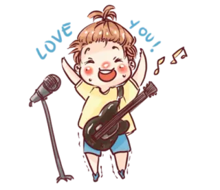 🎸 Happy, happy music, guitar, microphone, happy, cartoon, child telegram sticker