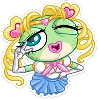 👩‍🦰 frog, cartoon, sailor moon, anime, kawaii, peace sign telegram sticker