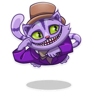 😏 Cheshire Cat Alice in Wonderland Katze, lila, Hut, Grinsen, Cartoon, Alice im Wunderland whatsapp sticker