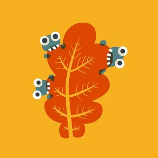 ☂️ feuille, monstre, dessin animé, yeux, illustration, orange, fantaisiste whatsapp sticker