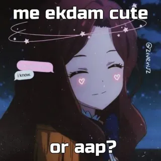 🙂 me ekdam cute or aap? อนิเมะ, น่ารัก, ผู้หญิง, หัวใจ, ดาว telegram sticker