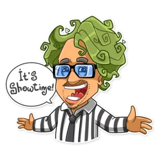 🎆 It's Showtime! cartoon, showtime, man, glasses, curly hair, happy, speech bubble telegram sticker