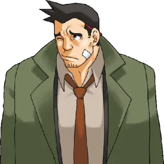😓 Dick Gumshoe Ace Attorney detektyw, anime, smutny, poważny, policja telegram sticker