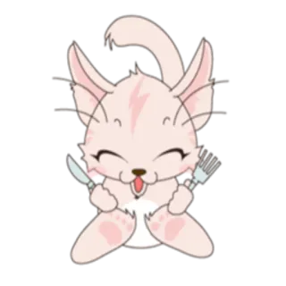 🍽 gato, animal, lindo, dibujo, kawaii, tenedor, cuchillo whatsapp sticker