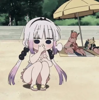 ☁️ Kanna Kamui Miss Kobayashi's Dragon Maid kanna, dragon maid, anime, plaża, słodki, kawaii, strój kąpielowy telegram sticker