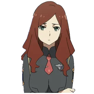 😒 Nana Darling in the Franxx Аниме, Darling in the Franxx, Нана, рыжие волосы, бесстрастный, униформа telegram sticker