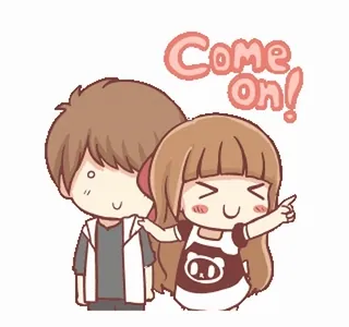 ❤️ Come On! Cartoon, Paar, Zeigen, Motivation, Ermutigung telegram sticker