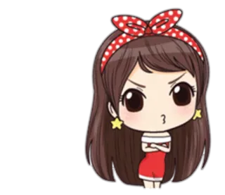 😠 Chibi, menina, desenho animado, brava, vestido vermelho, bandana, brincos de estrela telegram sticker