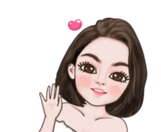 👩 Мультфильм, Женщина, Сердце, Машет рукой, Милый, Девушка telegram sticker