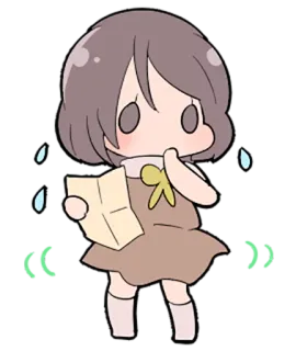 😥 卡通, Q版, 可爱, 紧张, 女孩, 地图, 汗珠 telegram sticker