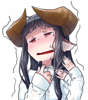 😥 アニメ, 女の子, 角, 汗, 疲れた telegram sticker