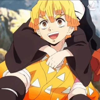 👺 Zenitsu Demon Slayer 애니메이션, 귀멸의 칼날, 젠이츠, 네즈코, 만화 telegram sticker