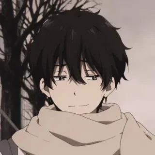 💞 Anime, Ragazzo, capelli neri, sciarpa, inverno, neve telegram sticker