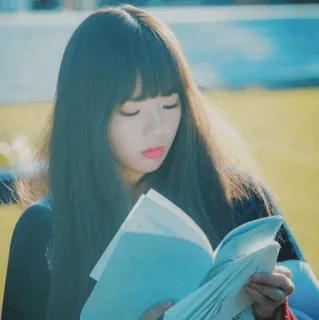 ❄ femme, fille, lecture, livre, asiatique, brune telegram sticker