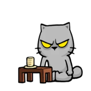 😶 cat, angry, grumpy, tea, cartoon, pet telegram sticker