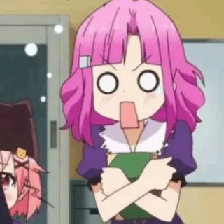 💕 Anime, Cartoon, geschockt, pinke Haare, verängstigt, übertriebener Ausdruck telegram sticker