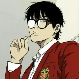 🚲 anime, dibujos animados, gafas, chupete, personaje, blazer rojo telegram sticker
