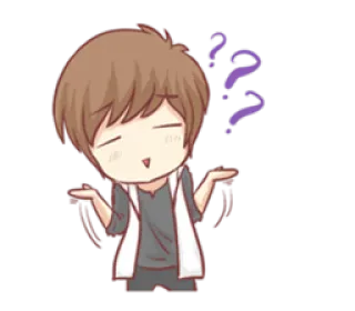 ❓ desenho animado, confuso, dando de ombros, pontos de interrogação, ilustração, menino telegram sticker