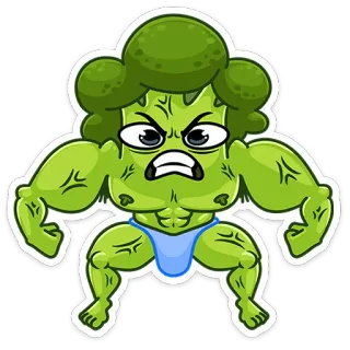 💪 브로콜리, 근육, 피트니스, 헬스장, 채소, 만화, 웃긴, 강한 telegram sticker