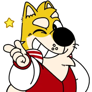 😉 Dibujos animados, Perro, Animal, Personaje, Lindo, Guiño, Signo de la paz telegram sticker