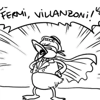 👺 FERMI, VILLANZONI! desenho animado, pato, vilão, italiano, quadrinhos, balão de fala telegram sticker